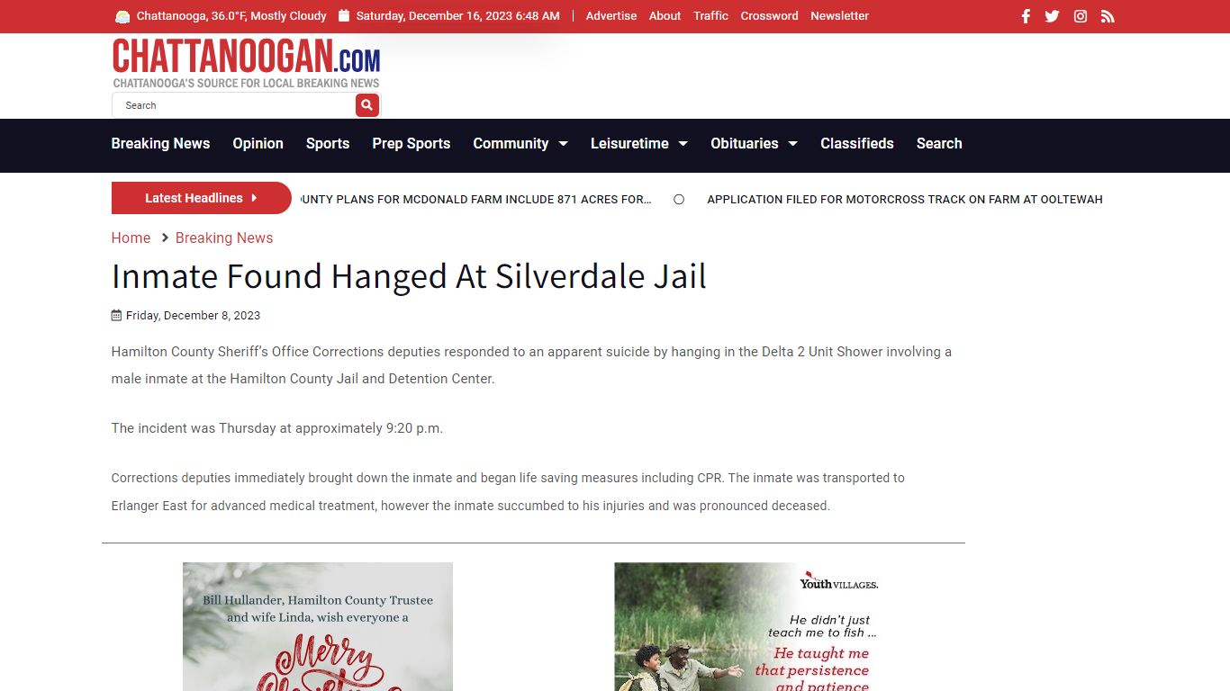 Inmate Found Hanged At Silverdale Jail - Chattanoogan.com